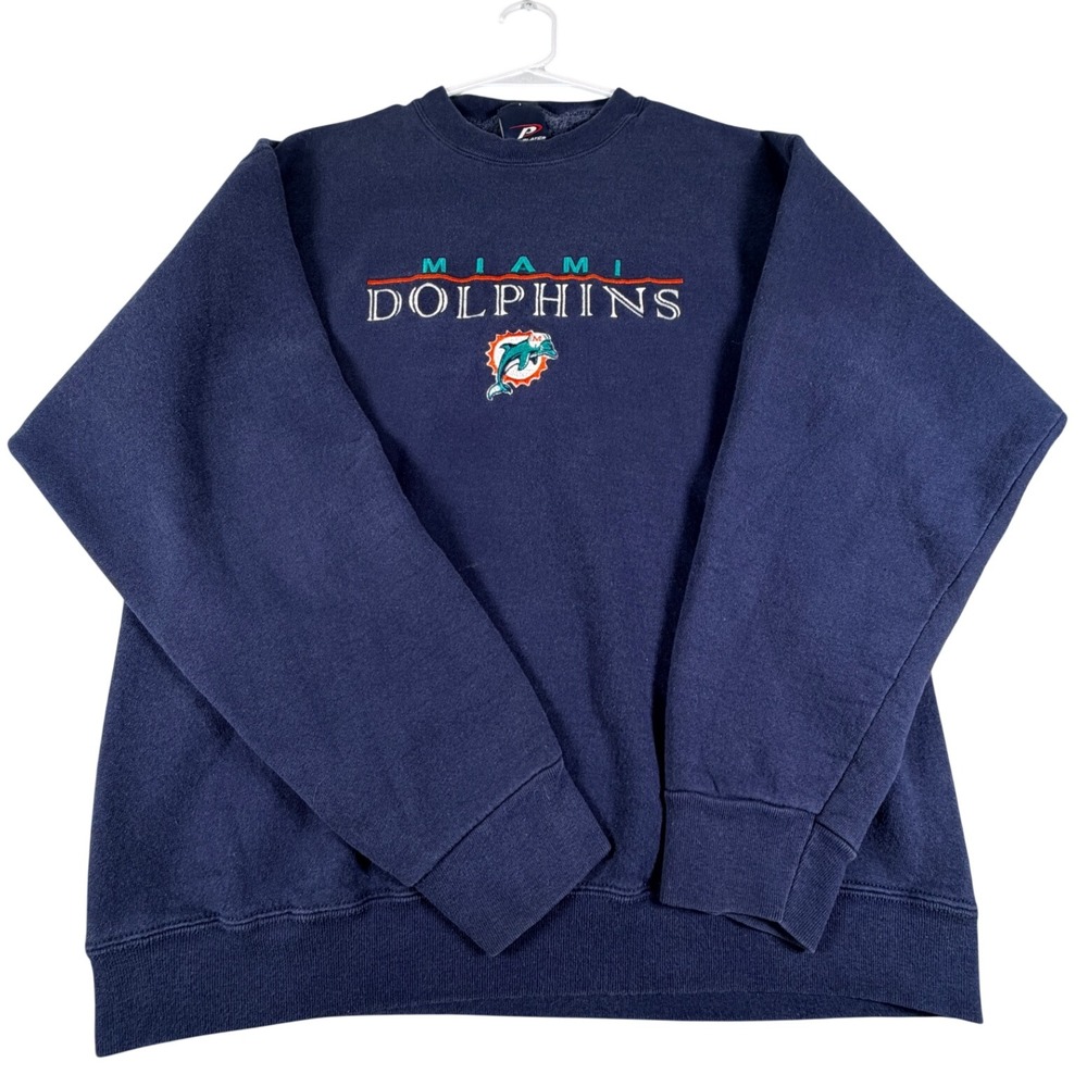 Vintage Pro Player Miami Dolphins Sweatshirt Navy Blue Embroidered NFL Mens L